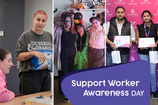 A photo collage of Rocky Bay support workers with text that says 'Support Worker Awareness Day.'