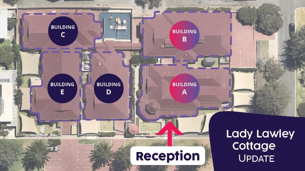 A map of Lady Lawley Cottage buildings.